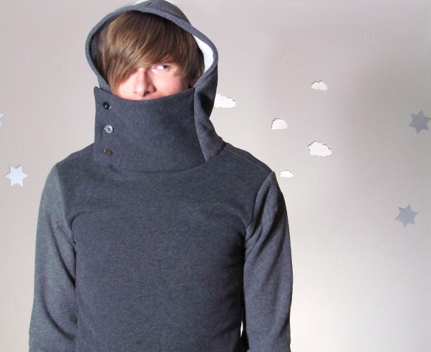 Pierogi Picnic: Men's Custom made upcycled sweatshirt hoodie with cowl