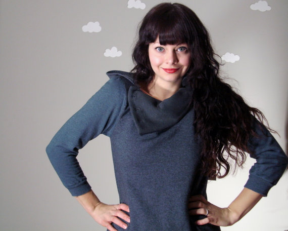 upcycled fabric: womens miss cycle cowl sweatshirt from pierogi picnic